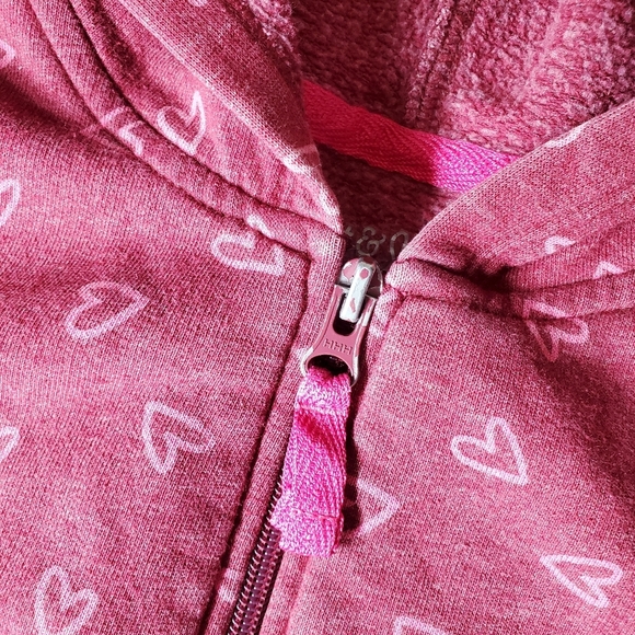 Cat & Jack Burgundy and Pink Heart Pattern Zip-Up Girls Size XL Casual Jacket - Picture 3 of 16